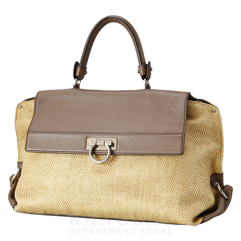 FERRAGAMO(USED)페레가모 간치니 라탄 플랩 토트겸 숄더백